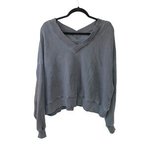 Aerie Oversized Double V-Neck Cropped Sweatshirt Grey